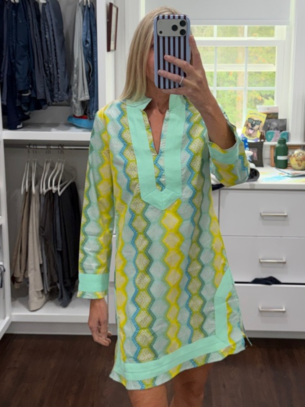 Sail to Sable Mint, Yellow & Aqua Geometric Mini Tunic Dress